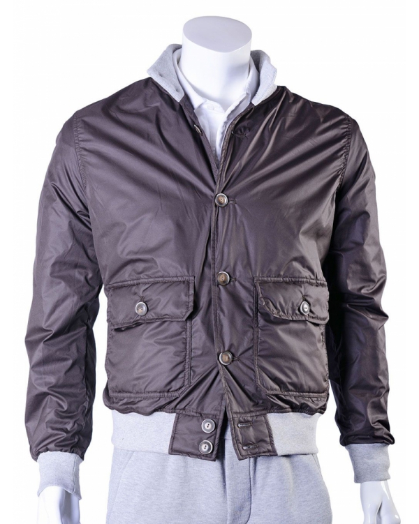 Button-down bomber jacket with sweatshirt trim