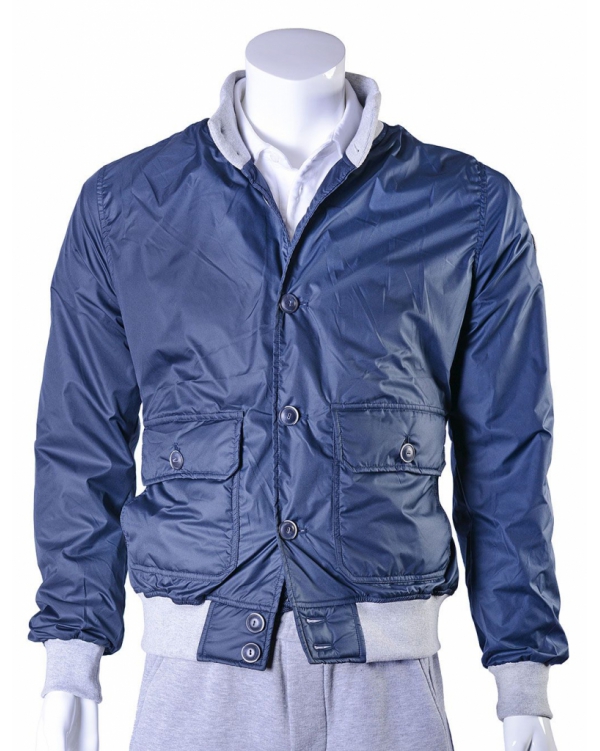 Button-down bomber jacket with sweatshirt trim