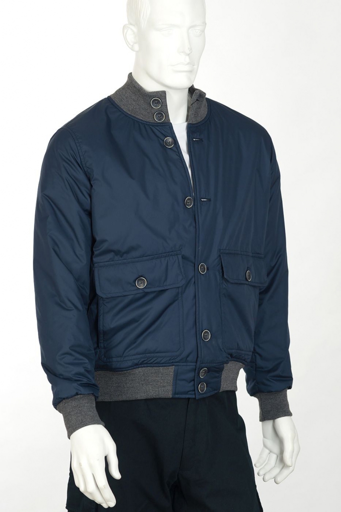 Button down bomber jacket with tartan lining