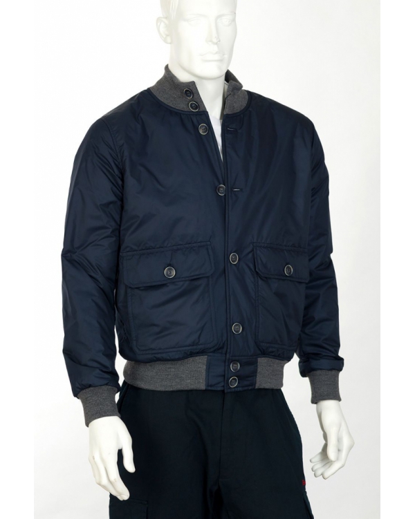 Button-down bomber jacket with tartan lining