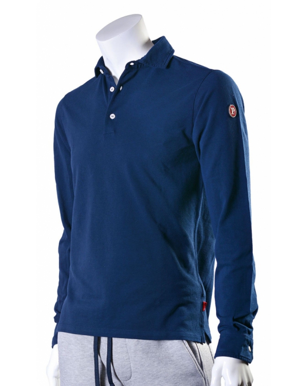 Long-sleeve plain color polo shirt