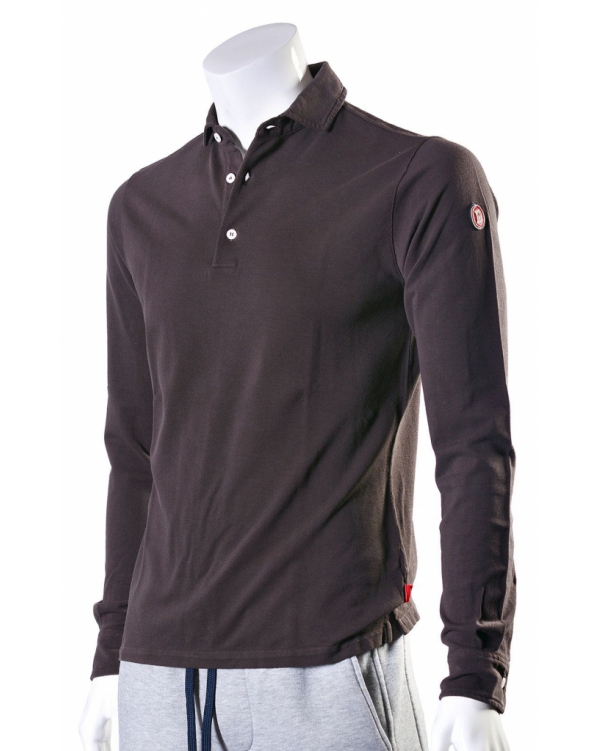 Long-sleeve plain color polo shirt