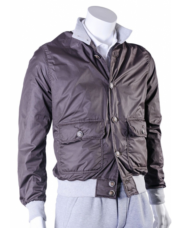 Button-down bomber jacket with sweatshirt trim