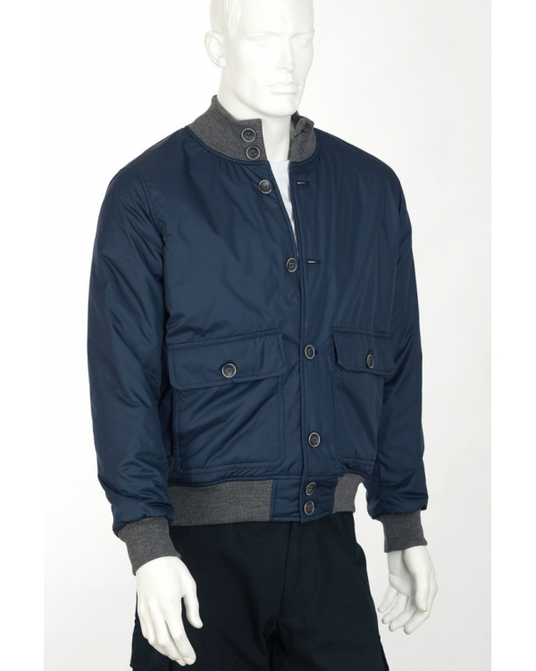 Button-down bomber jacket with tartan lining