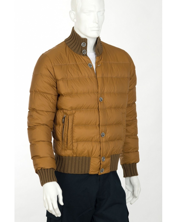 Winter quilted bomber jacket with knit trim